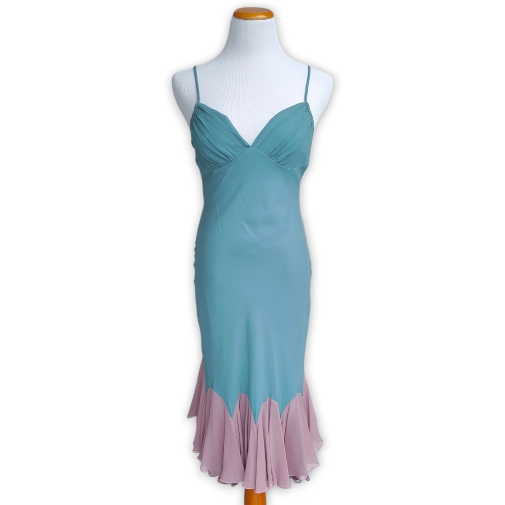 VTG Betsey Johnson New York Y2K Fairycore Silk Ruffle Midi Dress Size 8